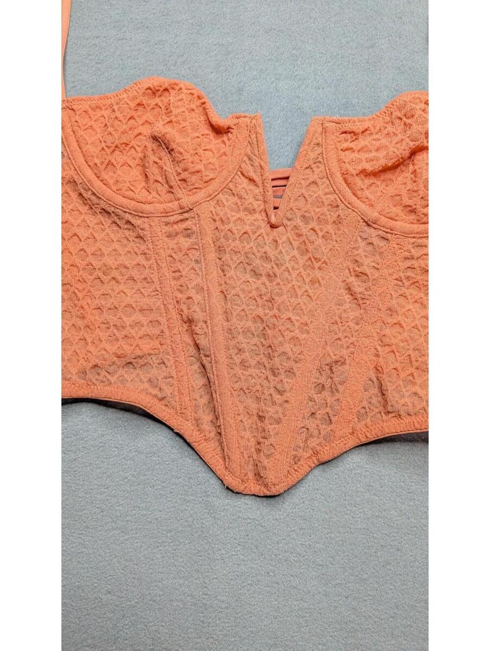 Out From Under Corset Top Womens Small Orange Lace Up Bustier Lined - Picture 2 of 6